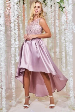Women * Sequin & Satin Dipped Hem Midi Dress