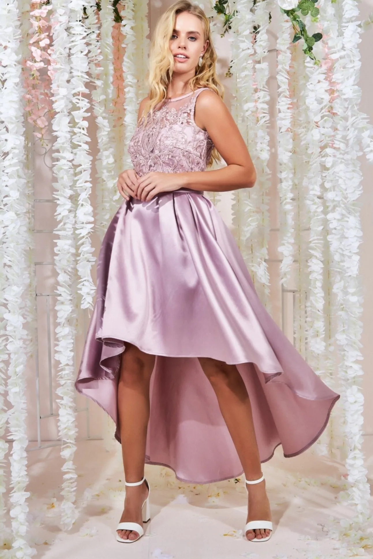 Women * Sequin & Satin Dipped Hem Midi Dress