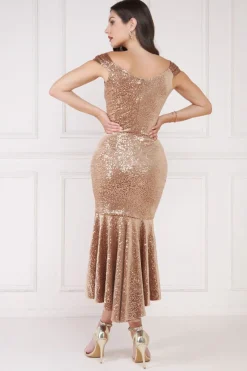 Women * Sequin & Velvet Bardot High Low Maxi