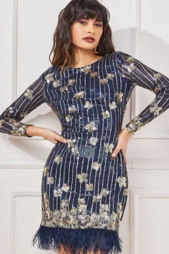 Women * Sequin And Feather Open Back Mini