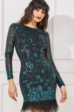 Women * Sequin And Feather Open Back Mini
