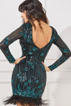 Women * Sequin And Feather Open Back Mini