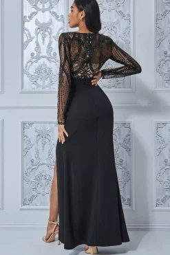 Women * Sequin Bodice With Front Frill Maxi