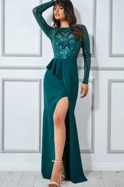 Women * Sequin Bodice With Front Frill Maxi