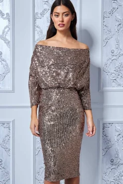 Women * Sequin Cowl Neck Midi Dress