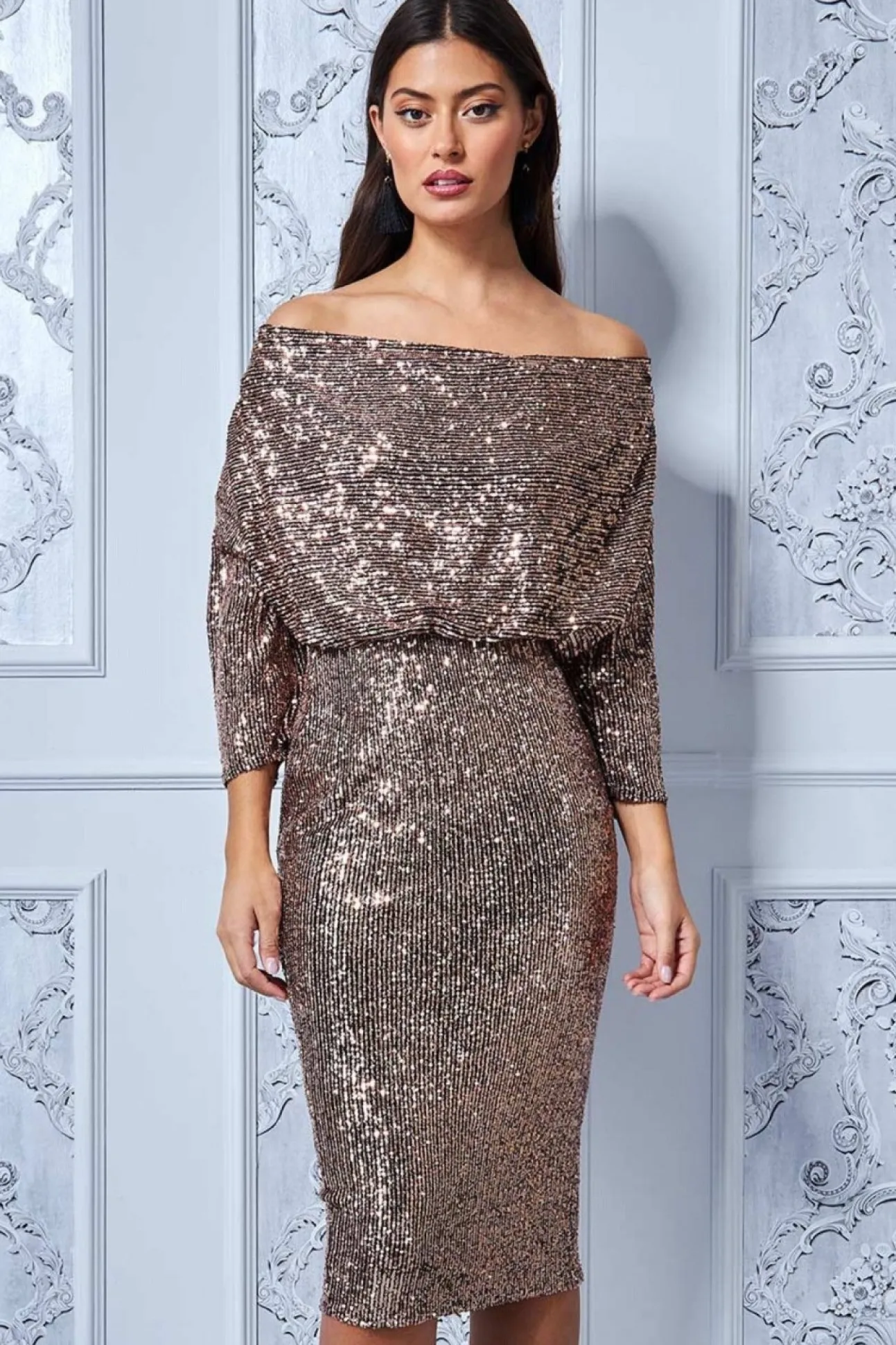 Women * Sequin Cowl Neck Midi Dress