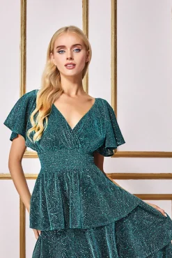 Women * Sequin Lurex Tiered Maxi Dress - Teal Blue