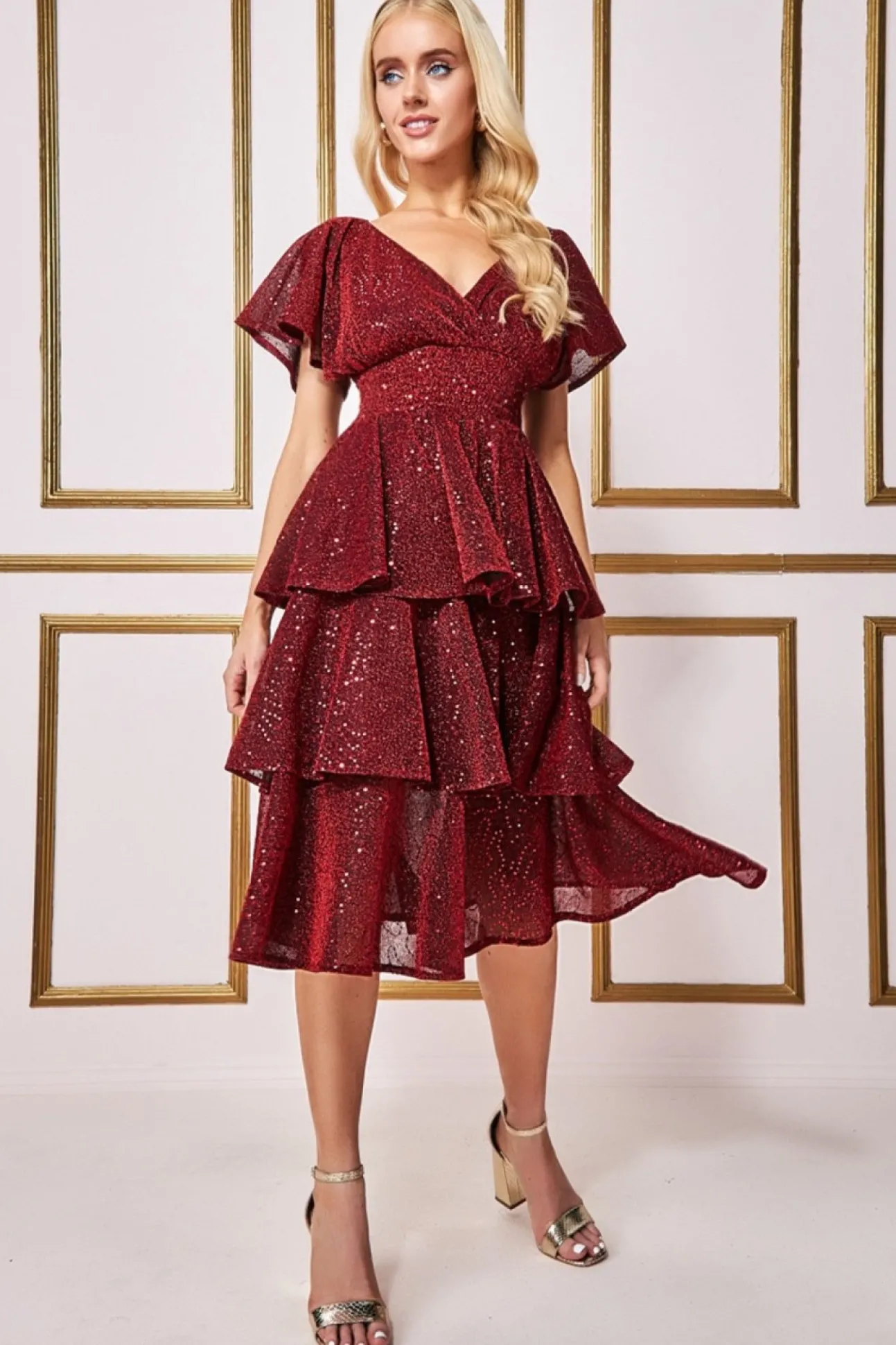 Women * Sequin Lurex Tiered Midi Dress