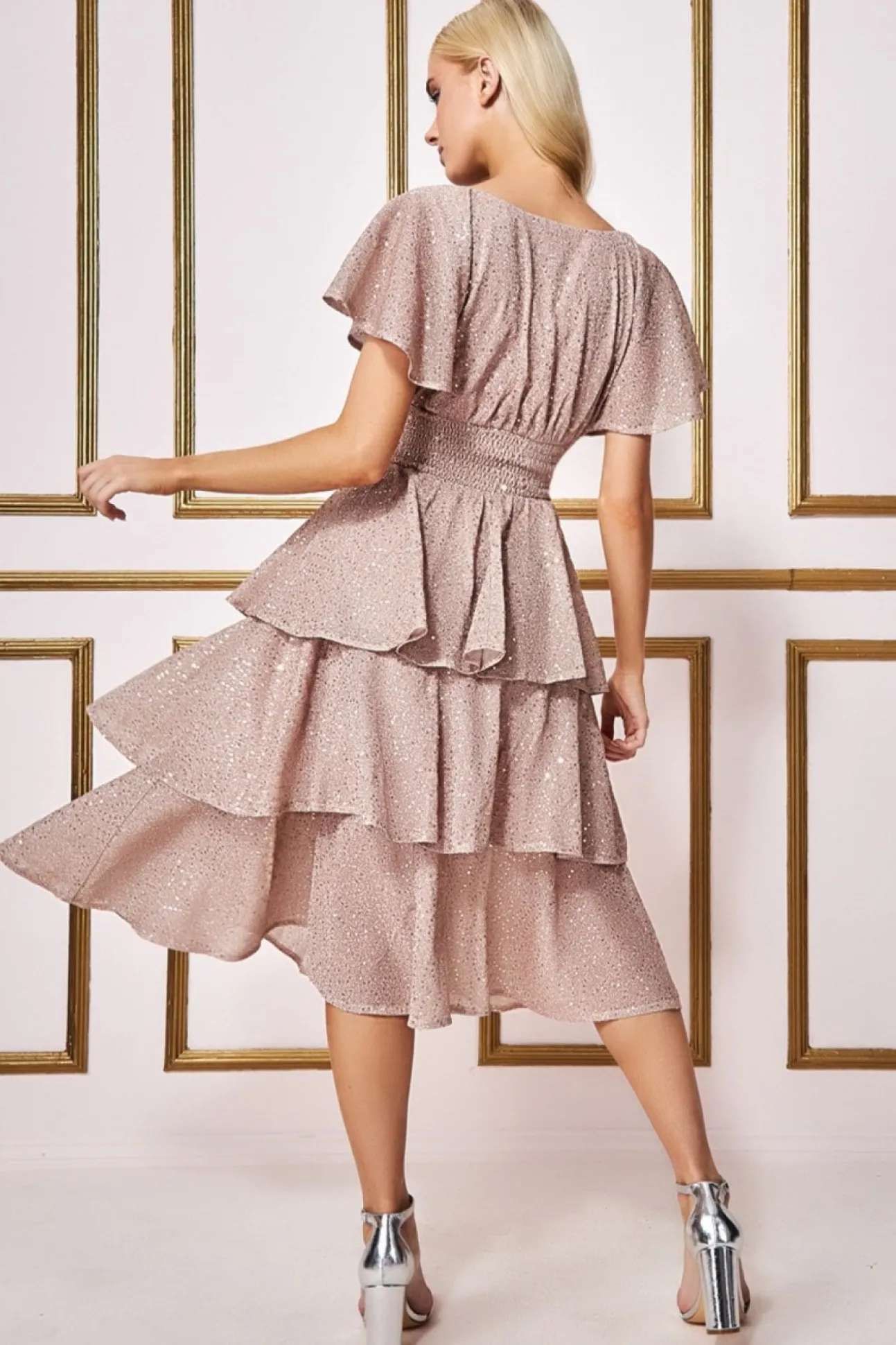 Women * Sequin Lurex Tiered Midi Dress