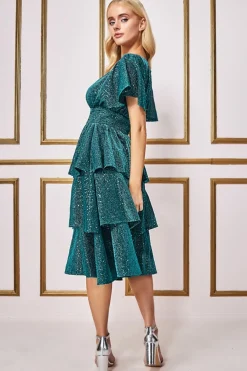 Women * Sequin Lurex Tiered Midi Dress