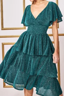 Women * Sequin Lurex Tiered Midi Dress