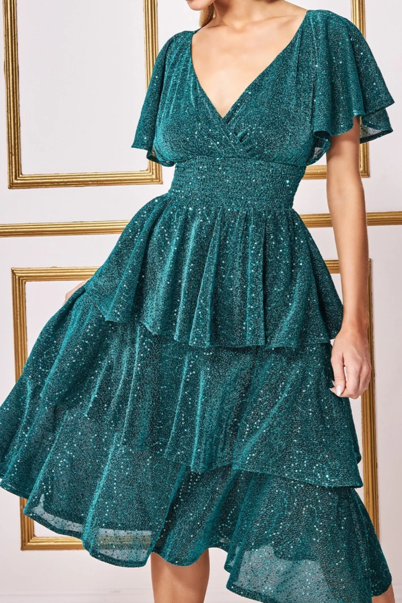 Women * Sequin Lurex Tiered Midi Dress