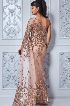Women * Sequin Mesh One Shoulder Evening Maxi