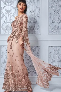 Women * Sequin Mesh One Shoulder Evening Maxi