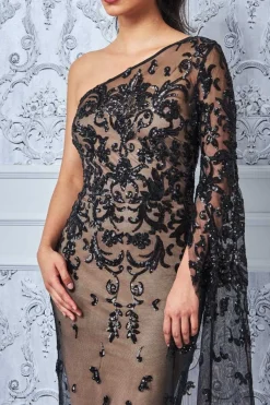 Women * Sequin Mesh One Shoulder Evening Maxi