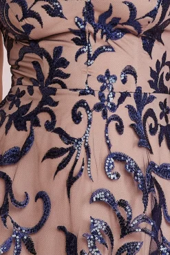 Women * Sequin Mesh V-Neck Flared Skirt Midi