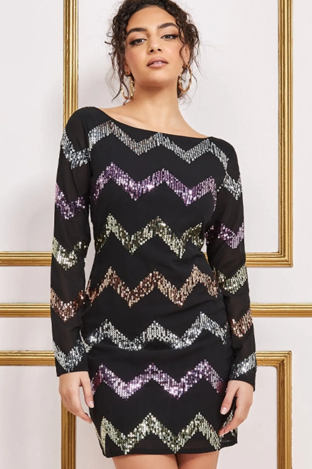 Women * Sequin Zig Zag Shift Mini Dress
