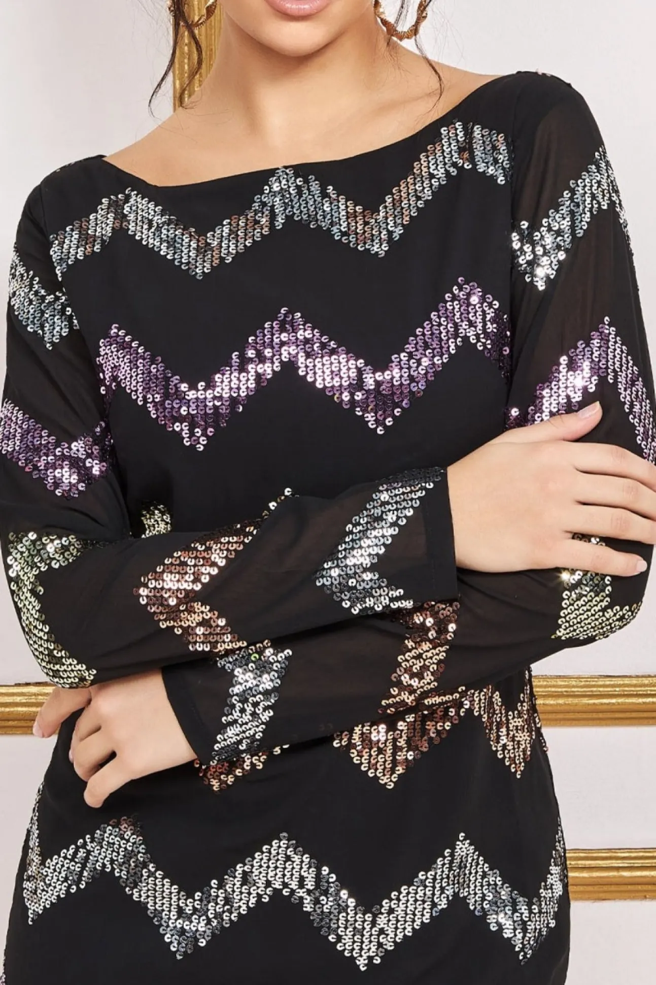 Women * Sequin Zig Zag Shift Mini Dress