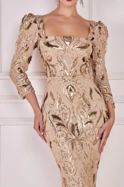 Women * Square Neck Scalloped Lace Midi