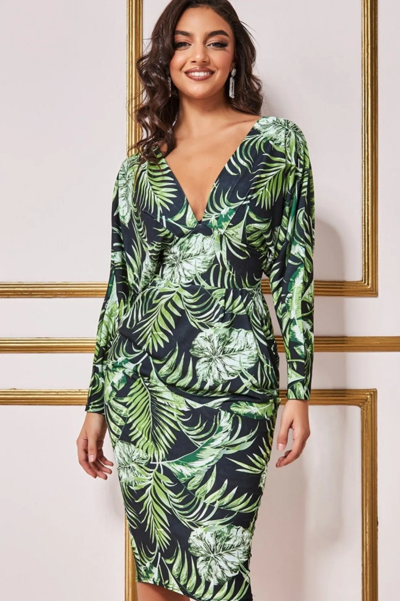 Women * Tropical Print Midi With Batwing Sleeves