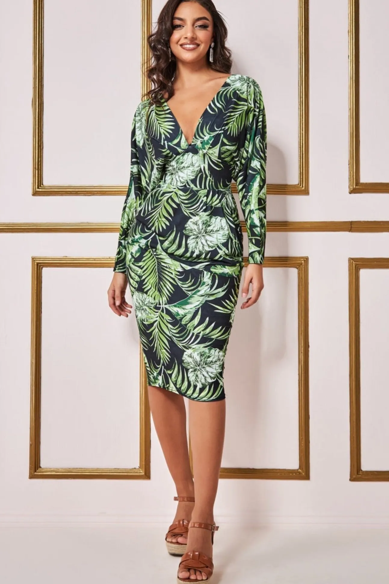 Women * Tropical Print Midi With Batwing Sleeves