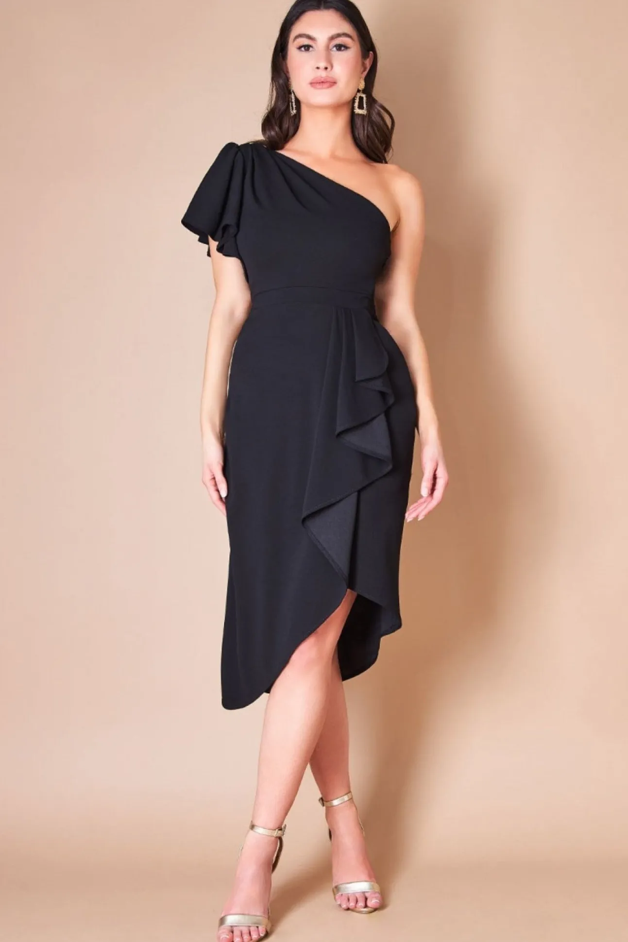 Women * Waterfall Sleeve Wrap Midi Dress