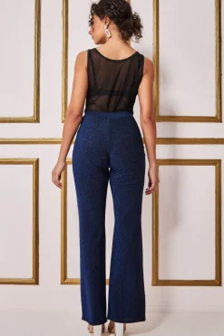 Women * Wide Leg Lurex Trouser - Royal Blue