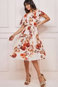 Women * Wrap Back Flutter Sleeve Midi