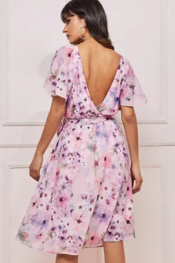 Women * Wrap Back Flutter Sleeve Midi