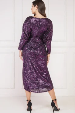 Women * Wrap Style Sequin Midi Dress