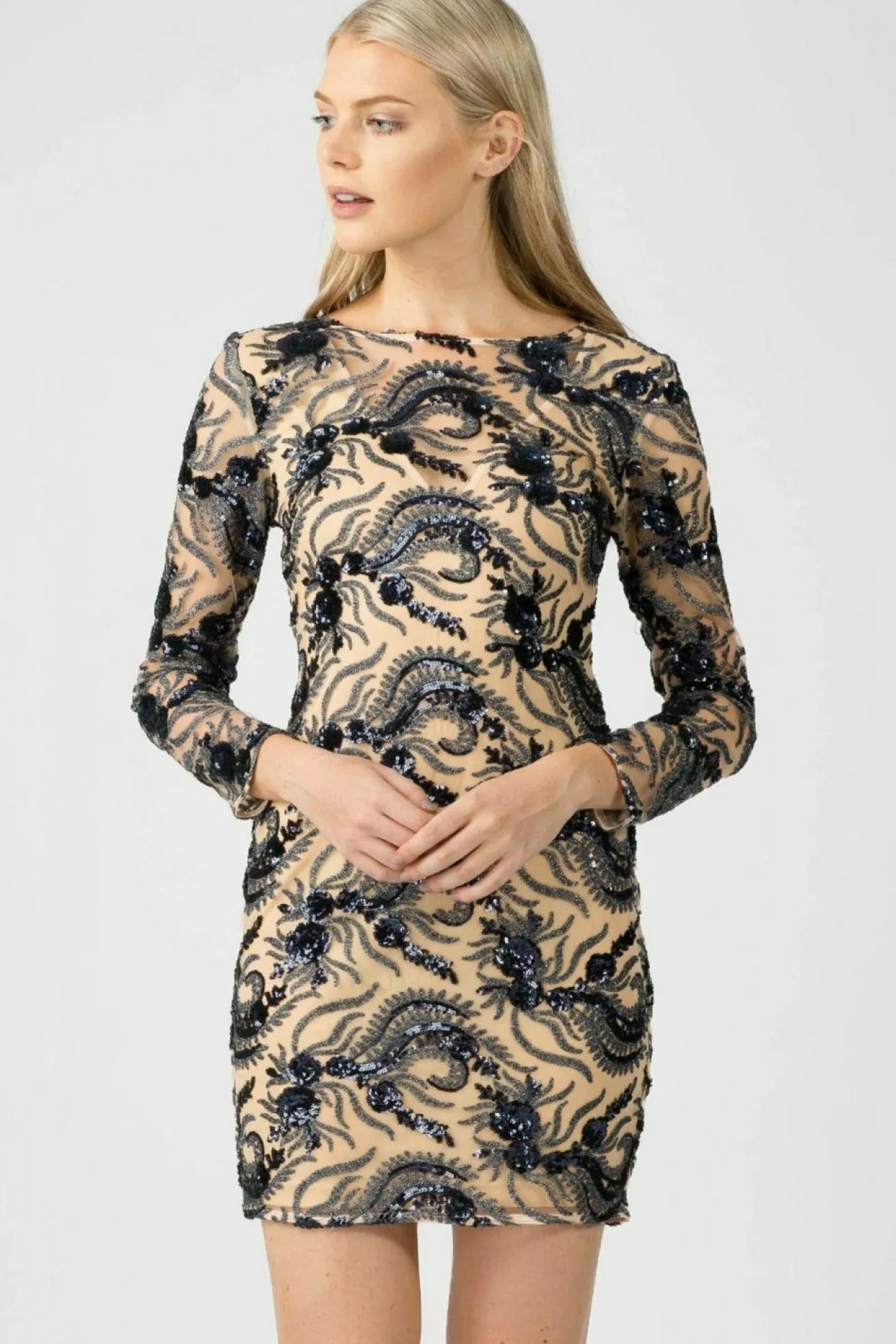 Women Aftershock London Sequin Long Sleeve Bodycon Dress