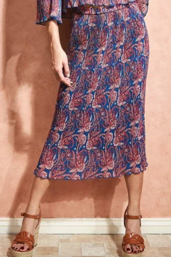 Women City Goddess Printed Shirred Midi Skirt