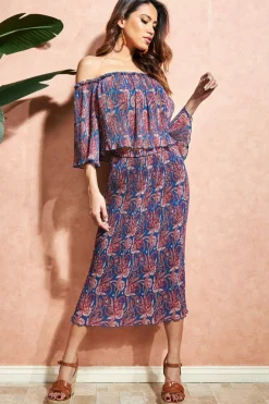 Women City Goddess Printed Shirred Midi Skirt