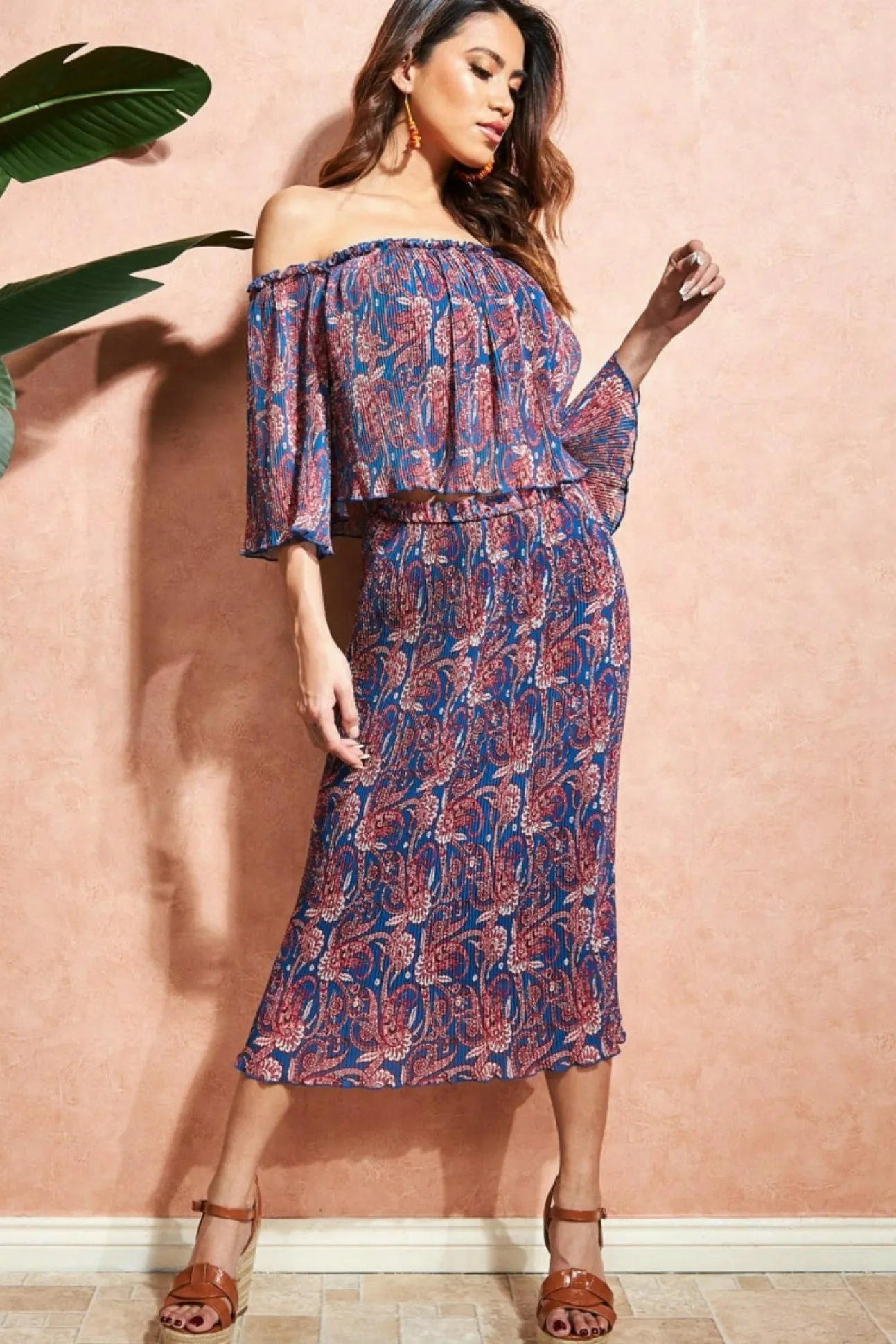 Women City Goddess Printed Shirred Midi Skirt