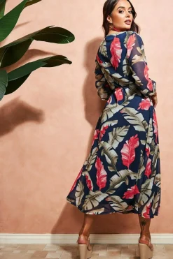 Women City Goddess Printed Wrap Midi Dress
