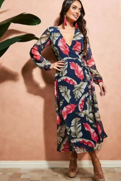 Women City Goddess Printed Wrap Midi Dress