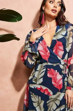 Women City Goddess Printed Wrap Midi Dress