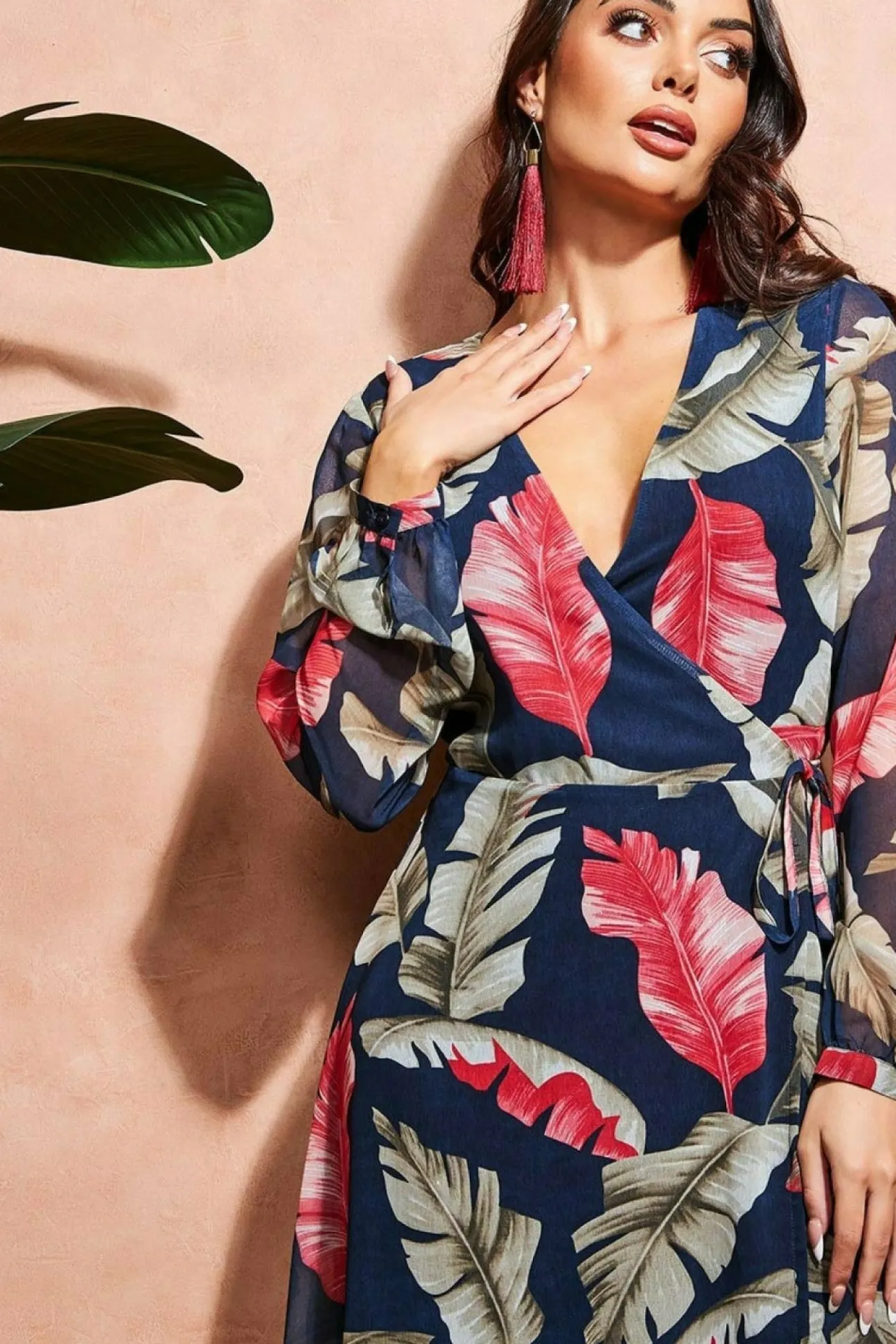 Women City Goddess Printed Wrap Midi Dress