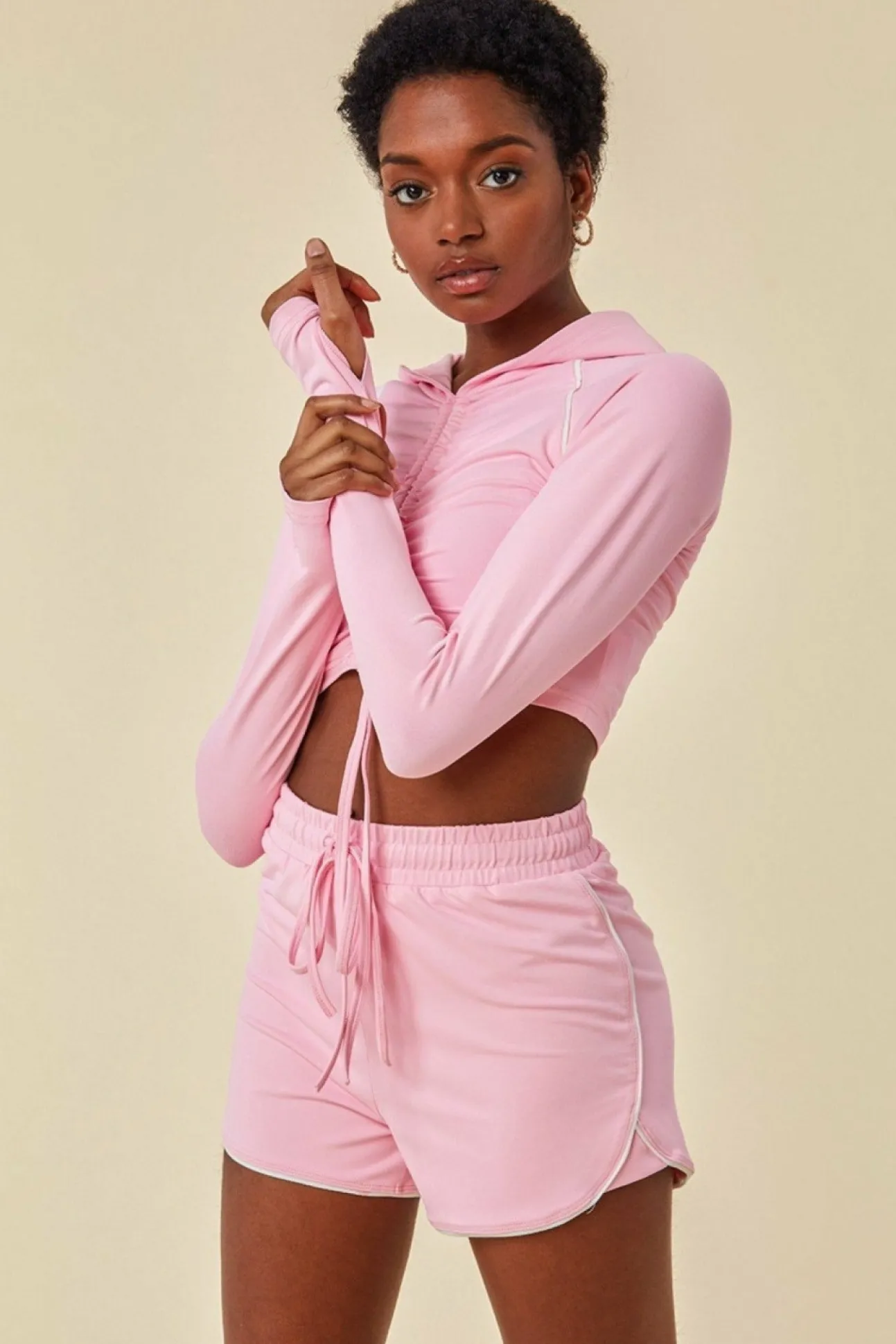 Women Cosmochic Jersey Short Set With Drawstring Top