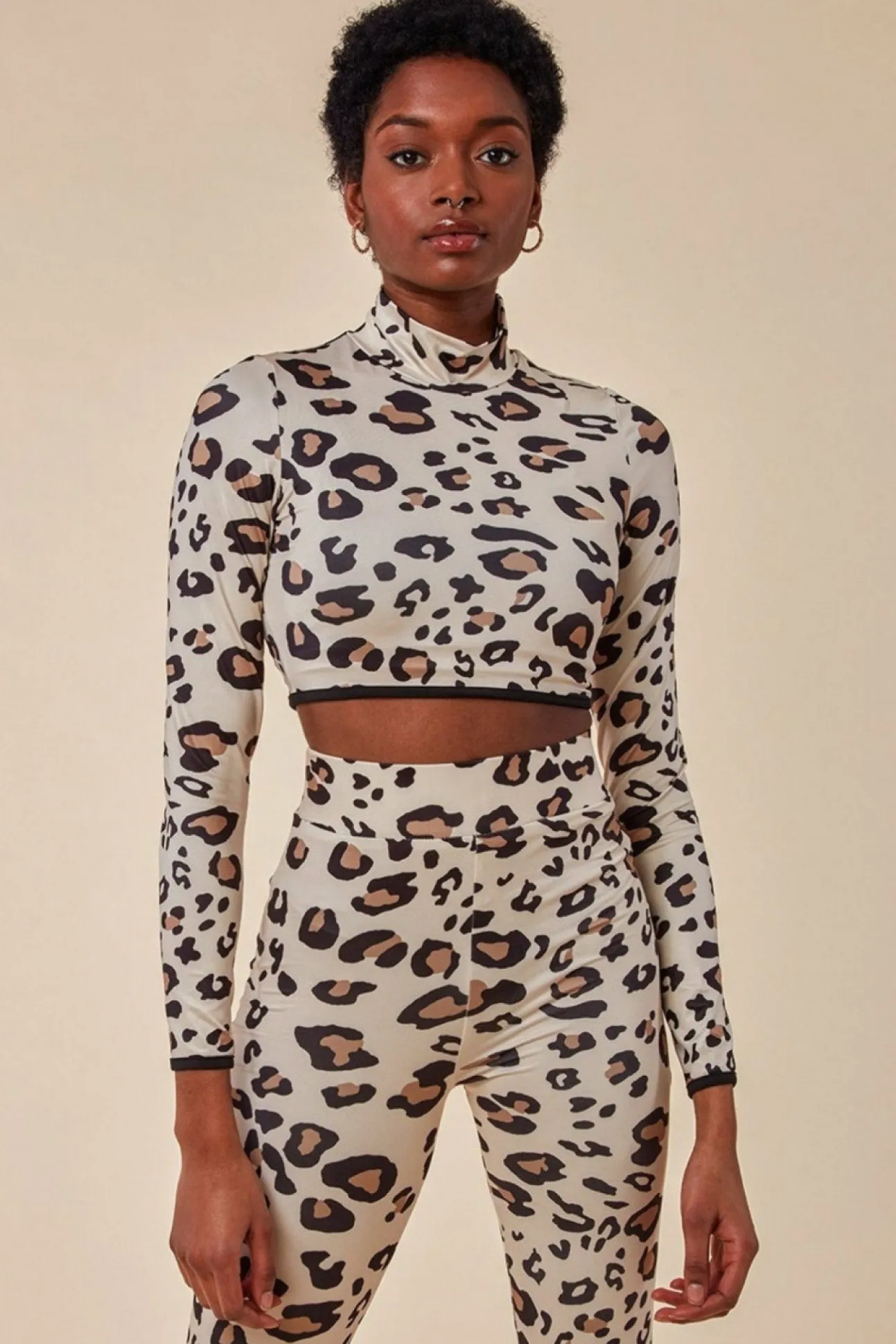Women Cosmochic Leopard Print Crop Top&Legging Lounge Set - Brown