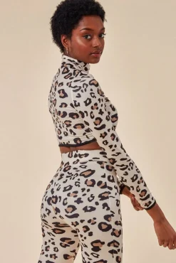 Women Cosmochic Leopard Print Crop Top&Legging Lounge Set - Brown