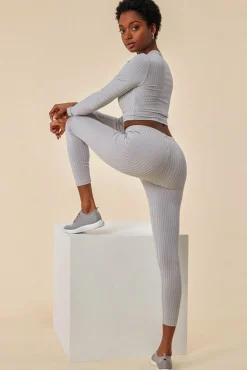 Women Cosmochic Ribbed Drawstring Crop Top With Leggings Set