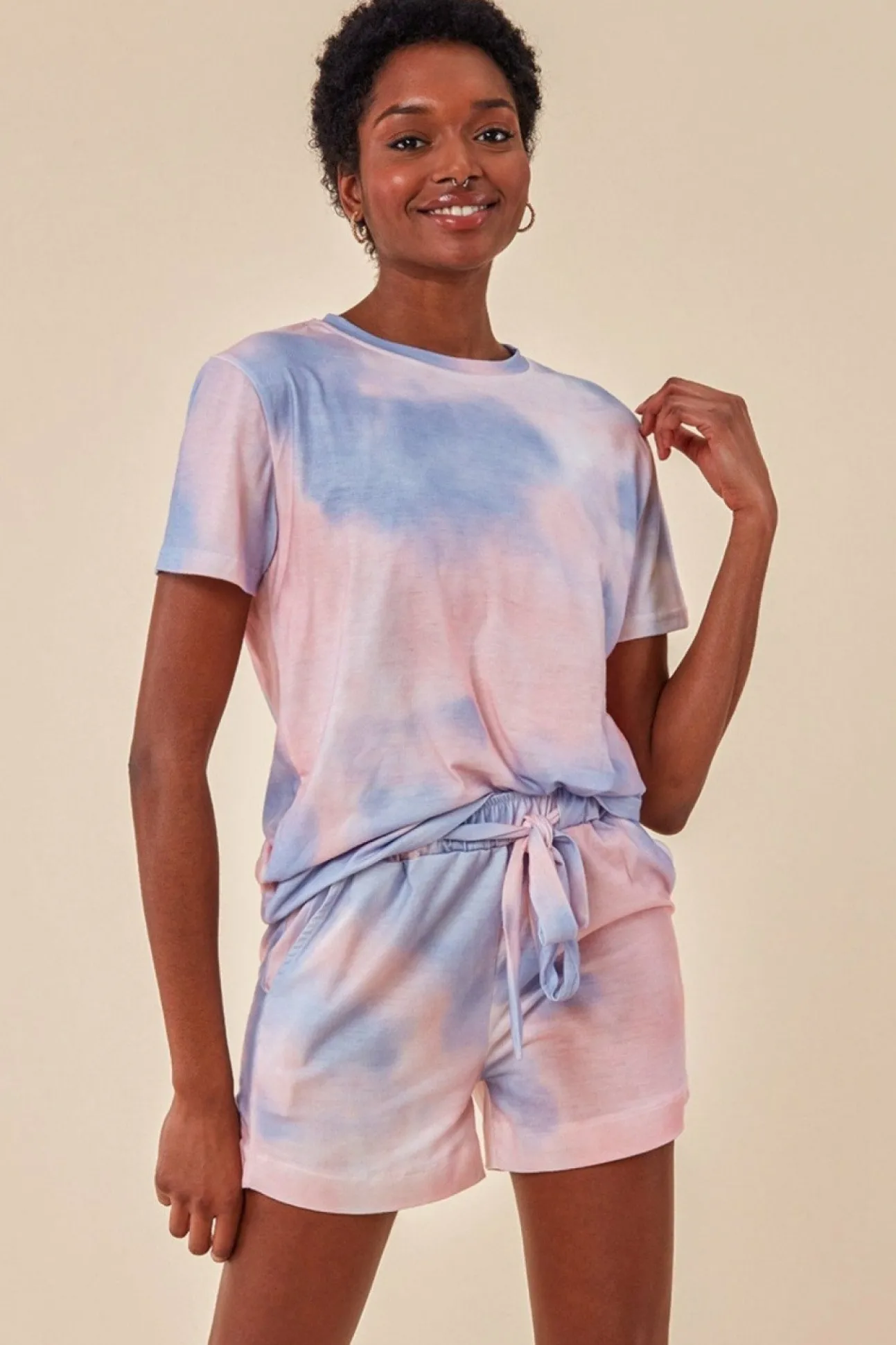Women Cosmochic Tie-Dye Oversized T-Shirt & Short Set
