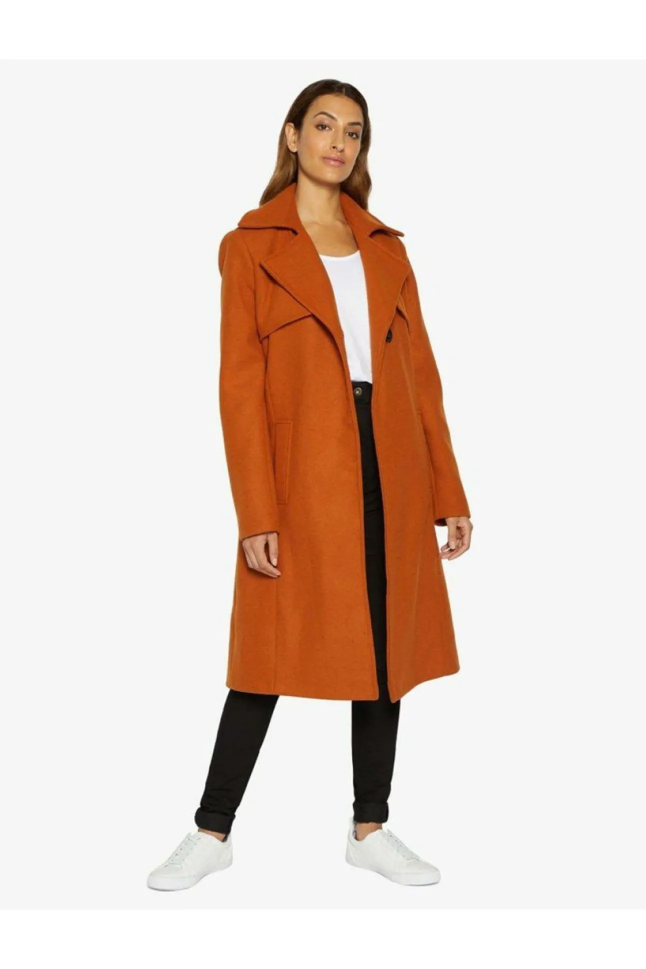 Women De La Creme Fashions Dina Lapel Collar Duster Coat With Belt