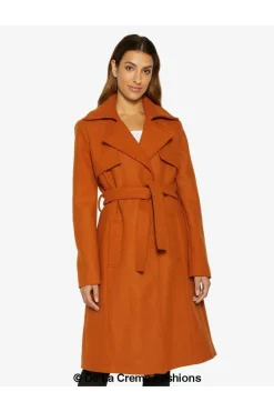 Women De La Creme Fashions Dina Lapel Collar Duster Coat With Belt