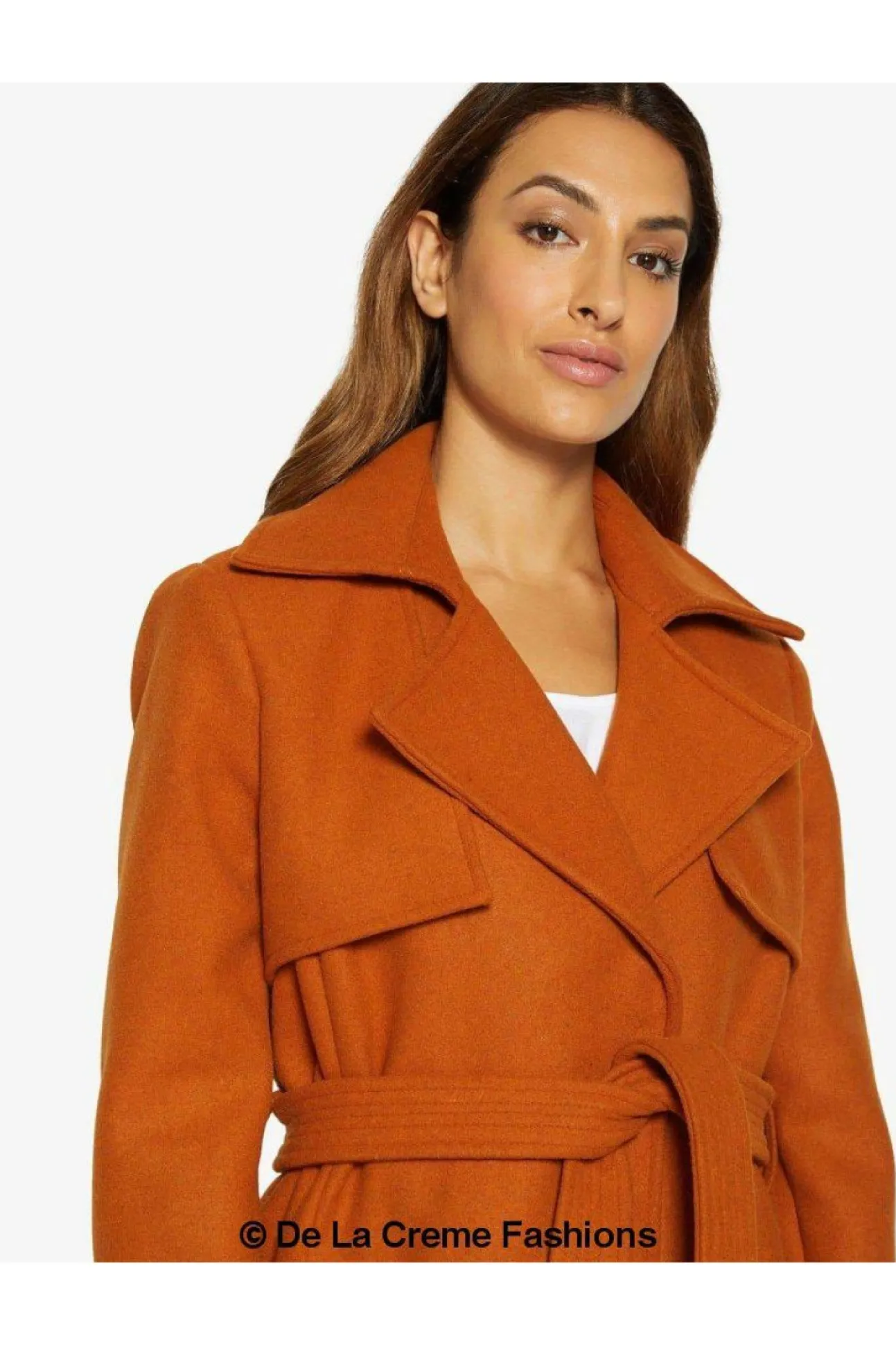 Women De La Creme Fashions Dina Lapel Collar Duster Coat With Belt