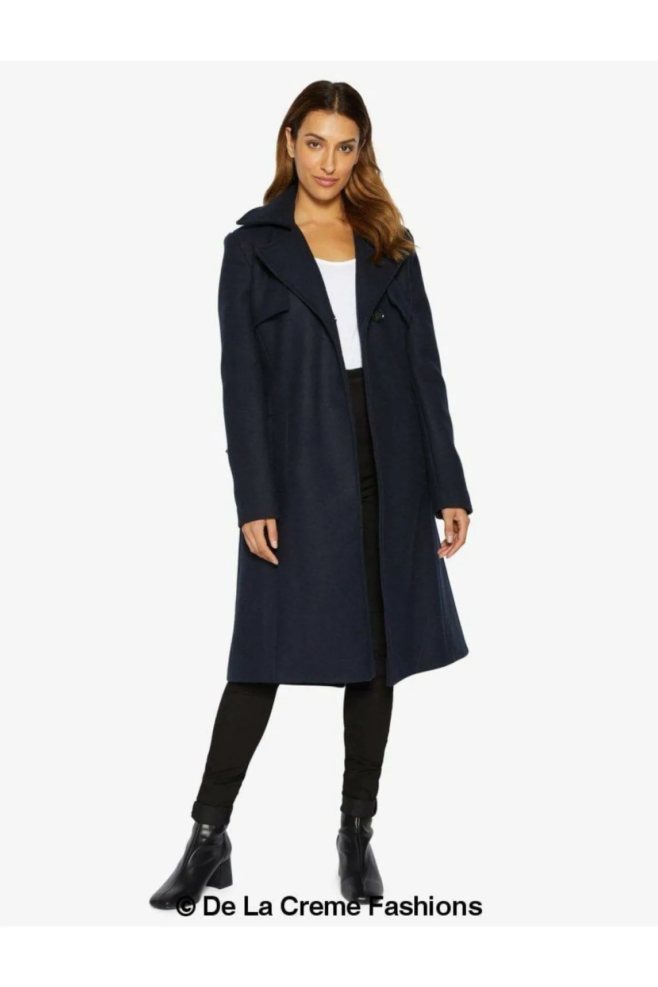 Women De La Creme Fashions Dina Lapel Collar Duster Coat With Belt