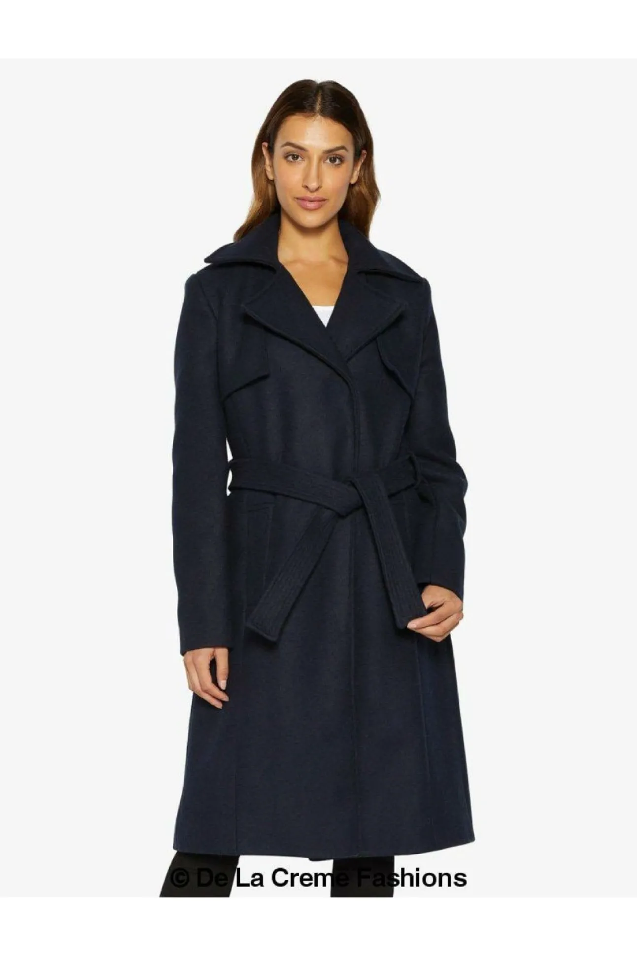Women De La Creme Fashions Dina Lapel Collar Duster Coat With Belt