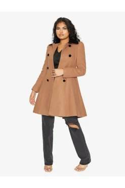 Women De La Creme Fashions Double Breast Velvet Trim Skater Coat