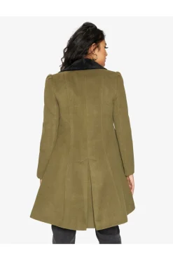 Women De La Creme Fashions Double Breast Velvet Trim Skater Coat